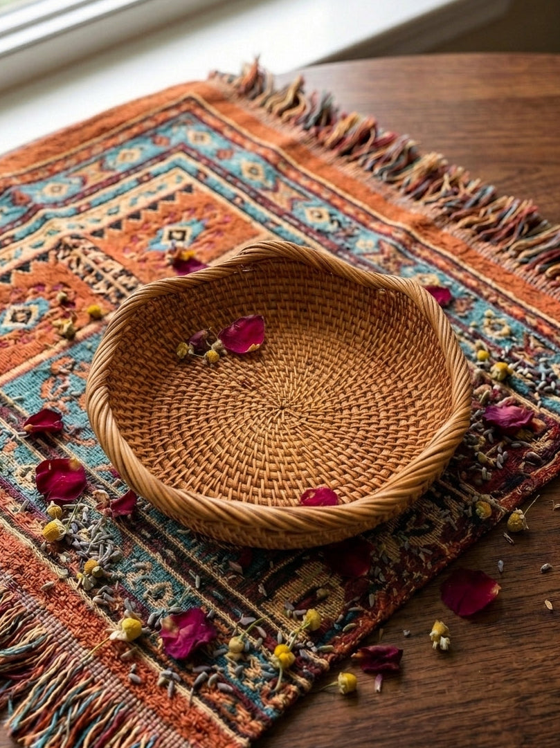 手工波浪藤編籃 Hand-Woven Scalloped Wicker Basket