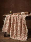 復古紅色花卉流蘇桌布 Rustique Linens Red Floral Tassel Tablecloth
