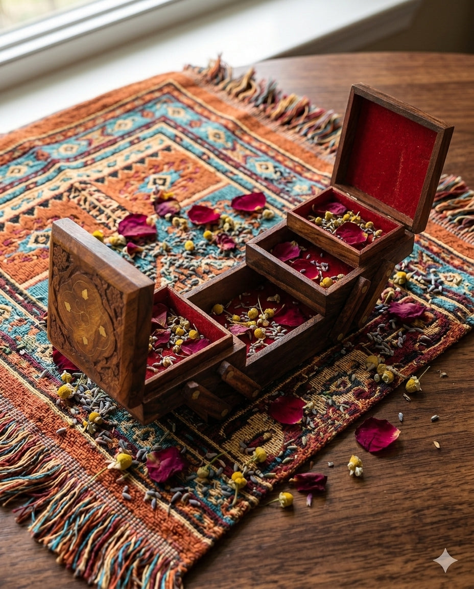 復古雕花原木滑動式多層首飾盒Hand-Carved Antique Wooden Sliding Jewelry Box