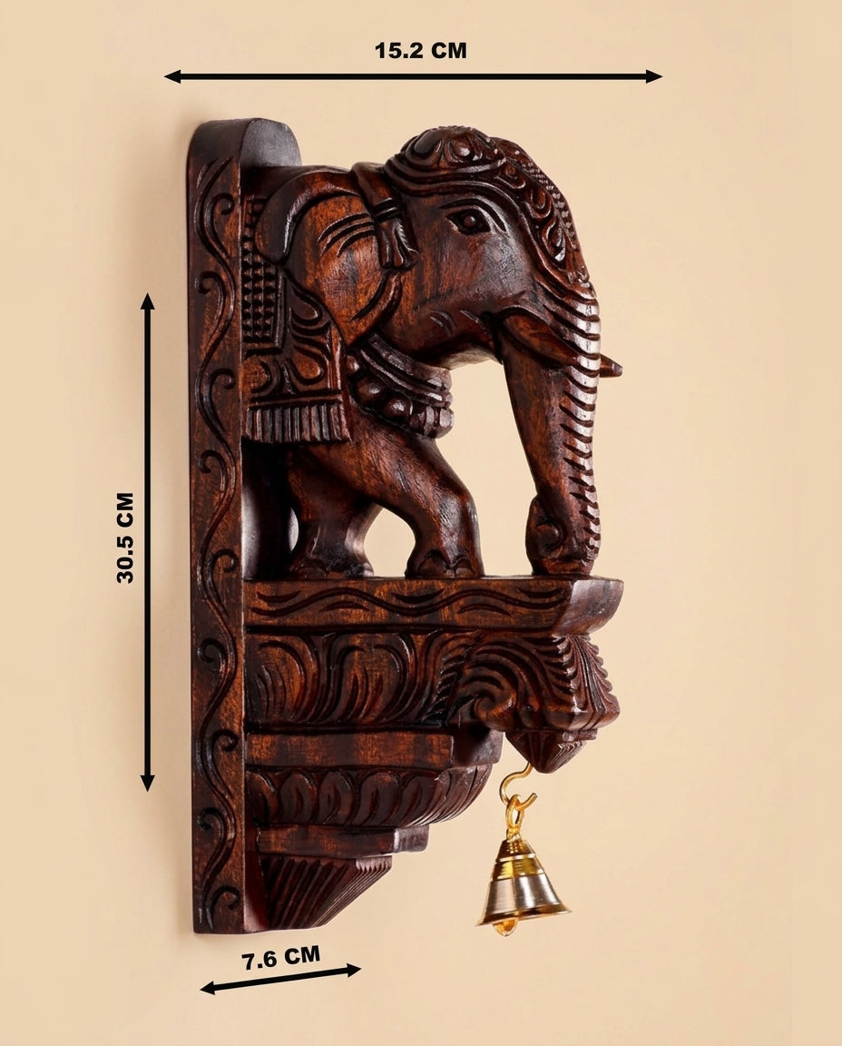 手工實木雕刻大象造型壁掛托架 Hand-Carved Wooden Elephant Wall Bracket