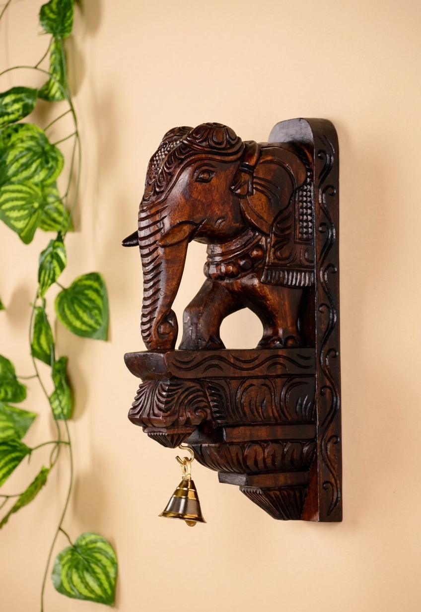 手工實木雕刻大象造型壁掛托架 Hand-Carved Wooden Elephant Wall Bracket