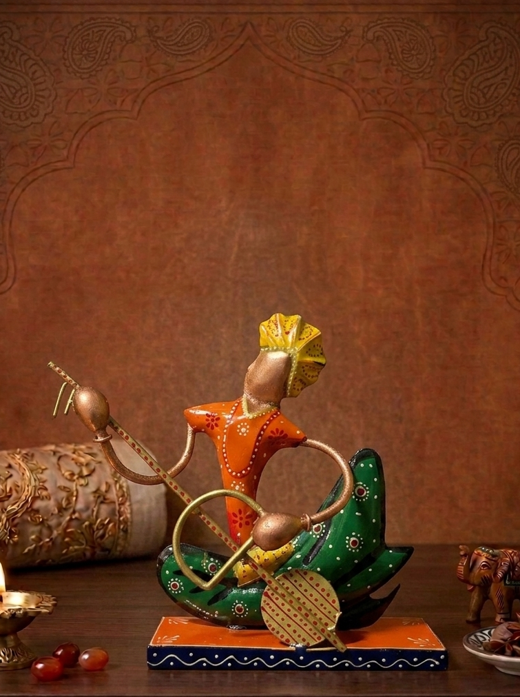 梵韻樂師：印度復古斑斕鐵藝工藝品三件套 Mystic Rhythms: Vintage Hand-Painted Iron Musician Statues