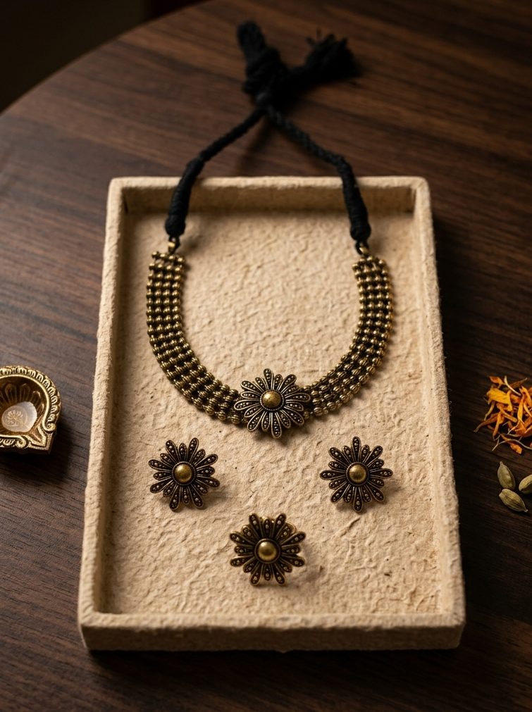 復古黃銅波希米亞花朵首飾套組 Vintage Brass Bohemian Floral Jewelry Set