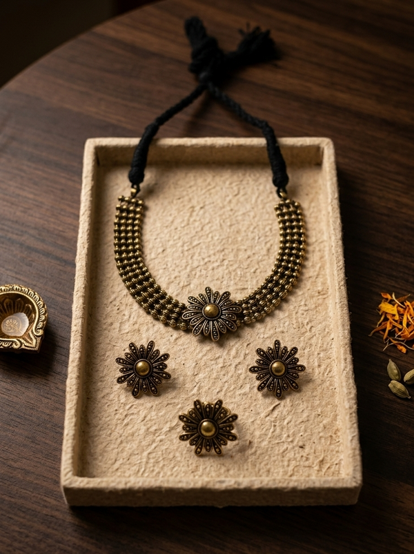 復古黃銅波希米亞花朵首飾套組 Vintage Brass Bohemian Floral Jewelry Set