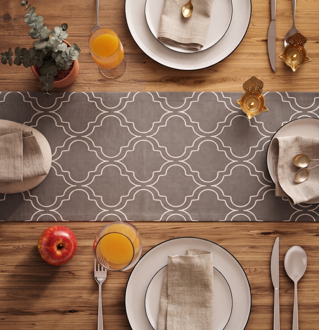 灰色幾何圖騰純棉餐桌旗 Grey Tile Pattern Premium Cotton Dining Table Runner