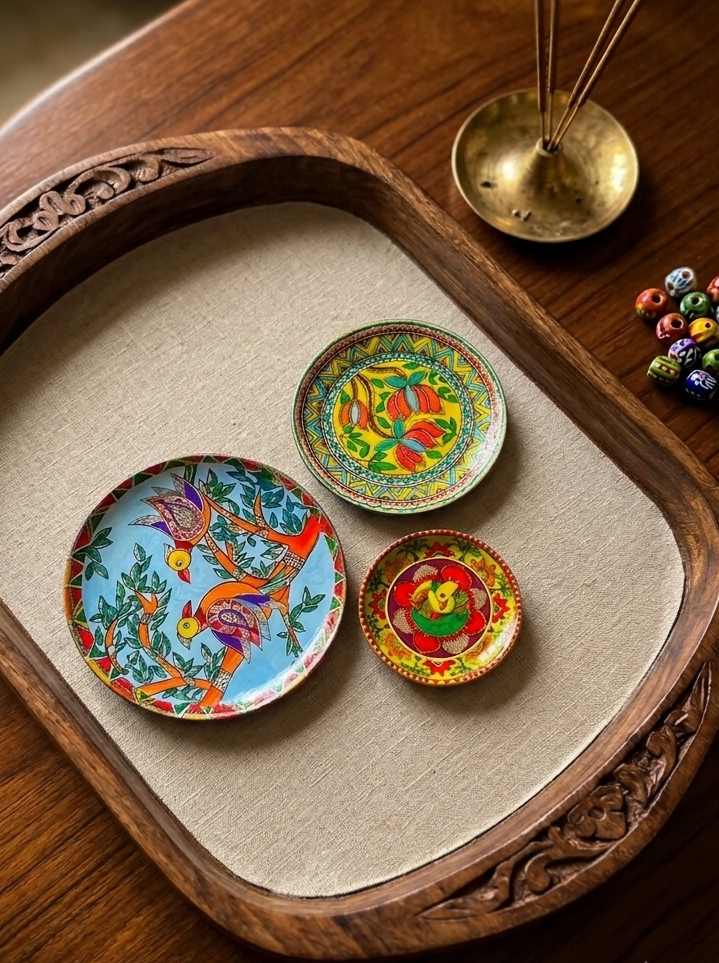 印度風手繪陶瓷彩繪磁鐵三件組 Indian Folk Art Hand-Painted Ceramic Magnet (3-Piece)