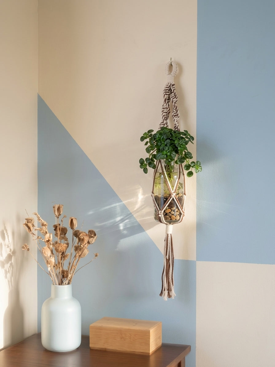 雙色手工編織掛繩植物架  Dual-Tone Handcrafted Macramé Plant Hanger