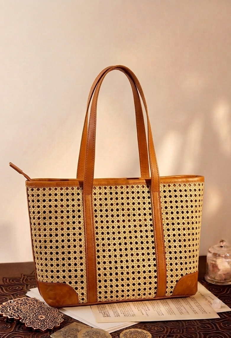 【日光莊園】藤編皮革包 Sun-Drenched Manor Rattan Tote