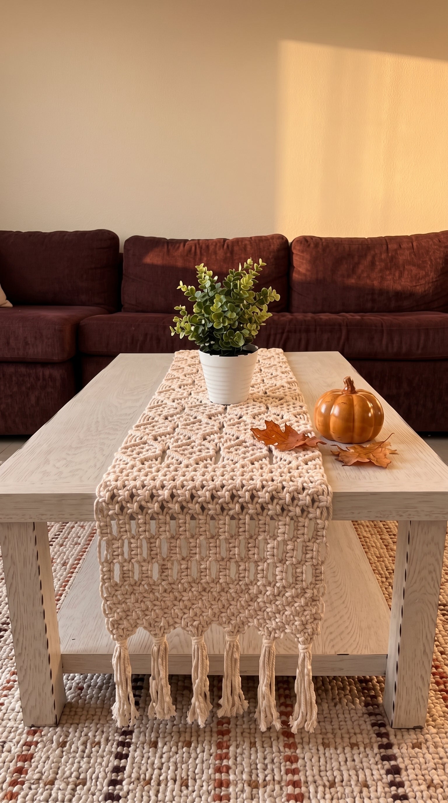 波西米亞風純棉手工編織餐桌旗 Handwoven Boho Cotton Macrame Table Runner