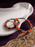【橘黑撞色】波希米亞風手工幾何串珠圈圈耳環 Orange & Black Handmade Bohemian Geometric Beaded Hoop Earrings