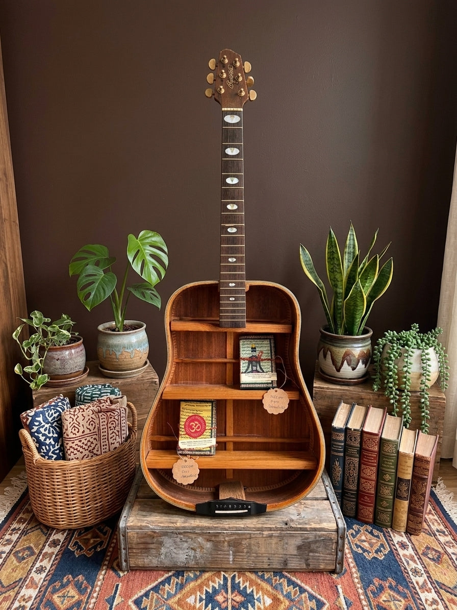 原木吉他造型層架 Acoustic Guitar Wall/Standing Shelf: Highly searchable and descriptive.