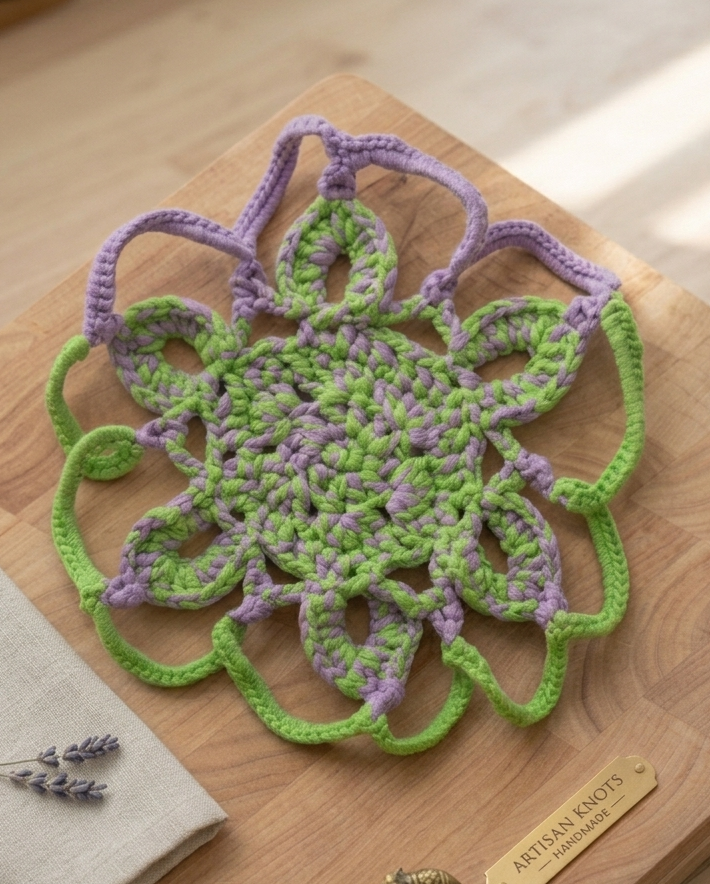 純手工編織曼陀羅花墊 Handmade Green & Purple Mandala Woven Mat