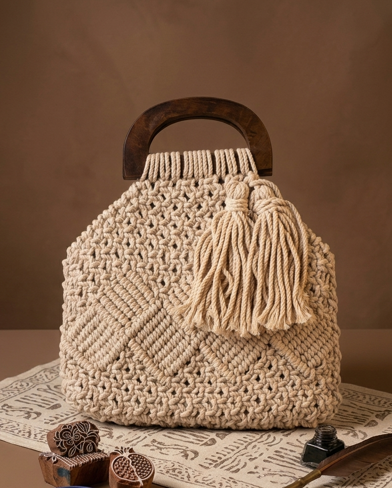 波西米亞手工編織手提包 Bohemian Handwoven Macrame Bag