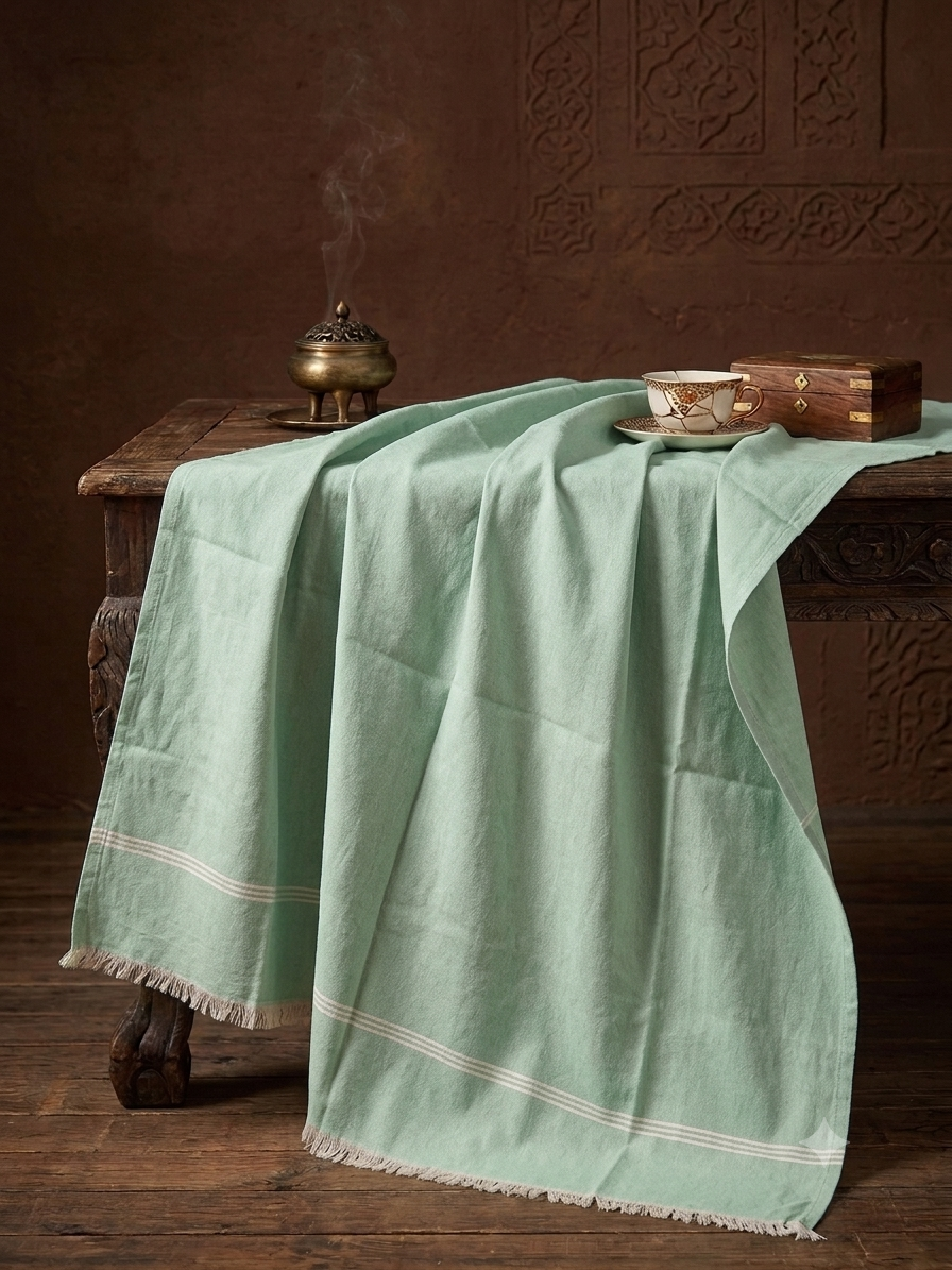 薄荷綠純棉手工編織毯 Mint Green Pure Cotton Handwoven Throw
