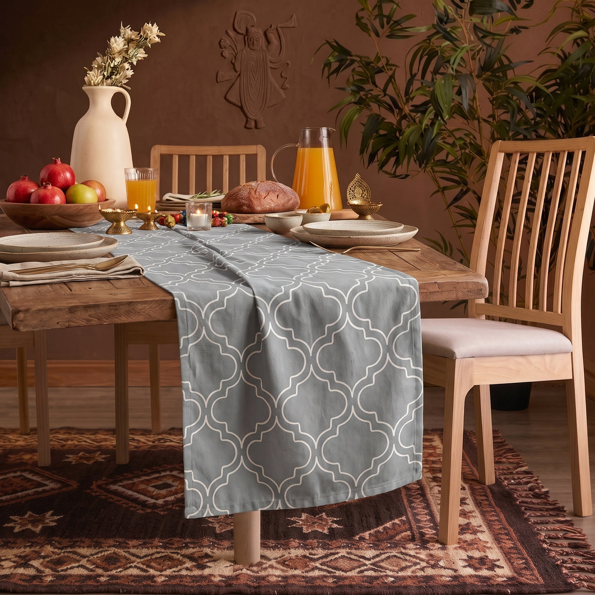 灰色幾何圖騰純棉餐桌旗 Grey Tile Pattern Premium Cotton Dining Table Runner