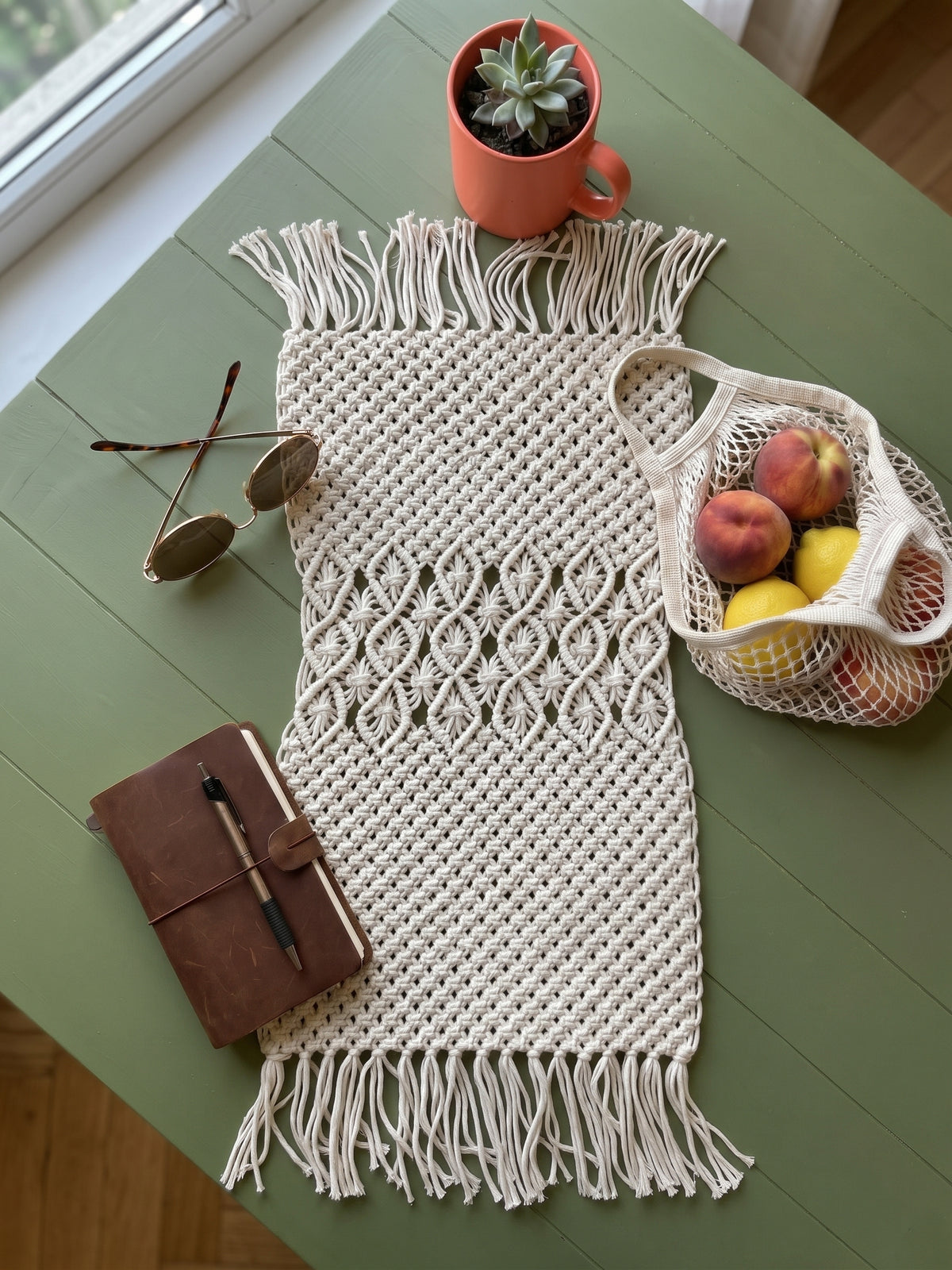 波西米亞純棉手工菱格流蘇茶几墊  Bohemian Macramé Cotton Coffee Table Mat