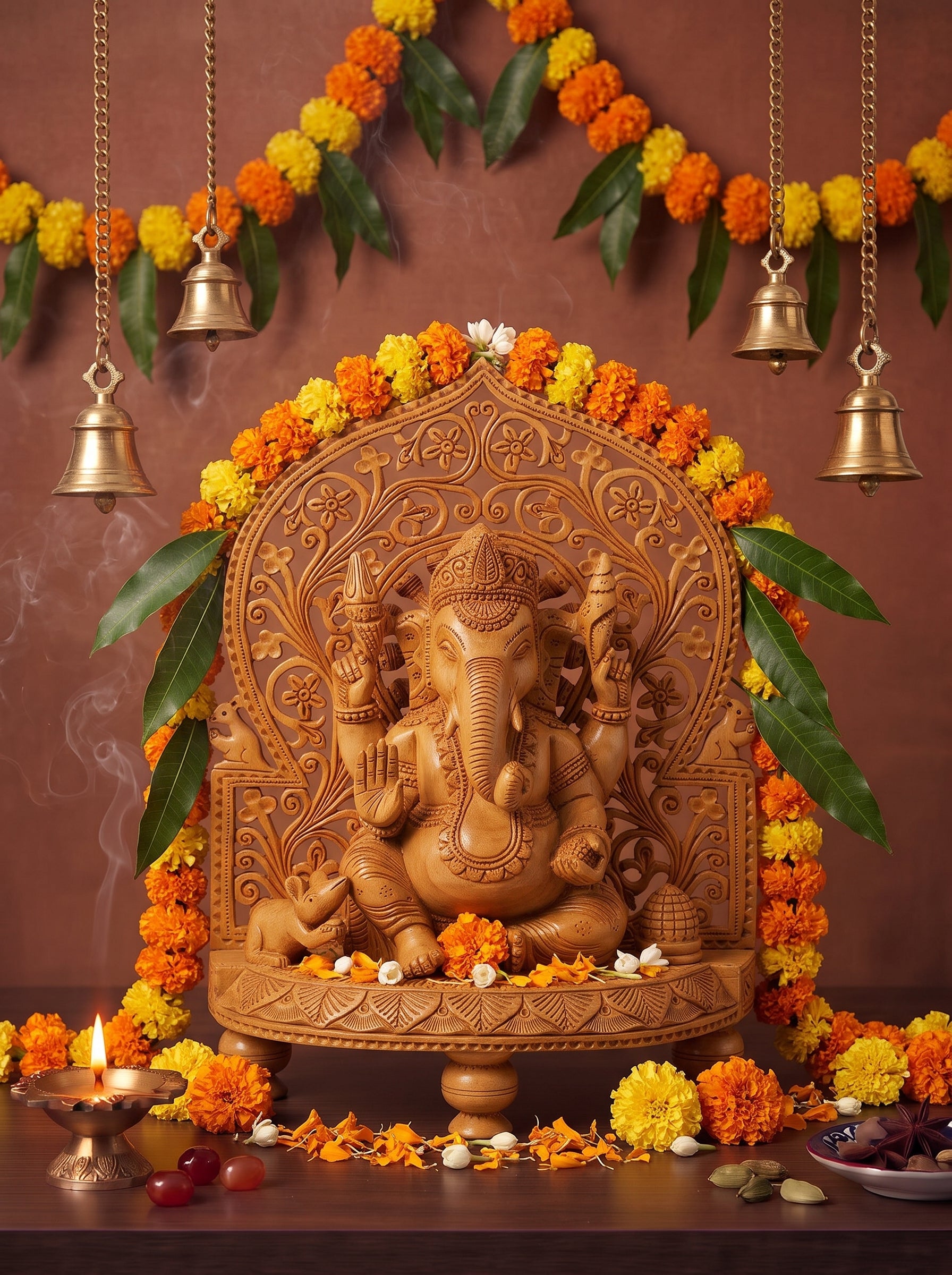 印度職人手工木雕象神神像 Indian Hand-Carved Wooden Lord Ganesha Idol