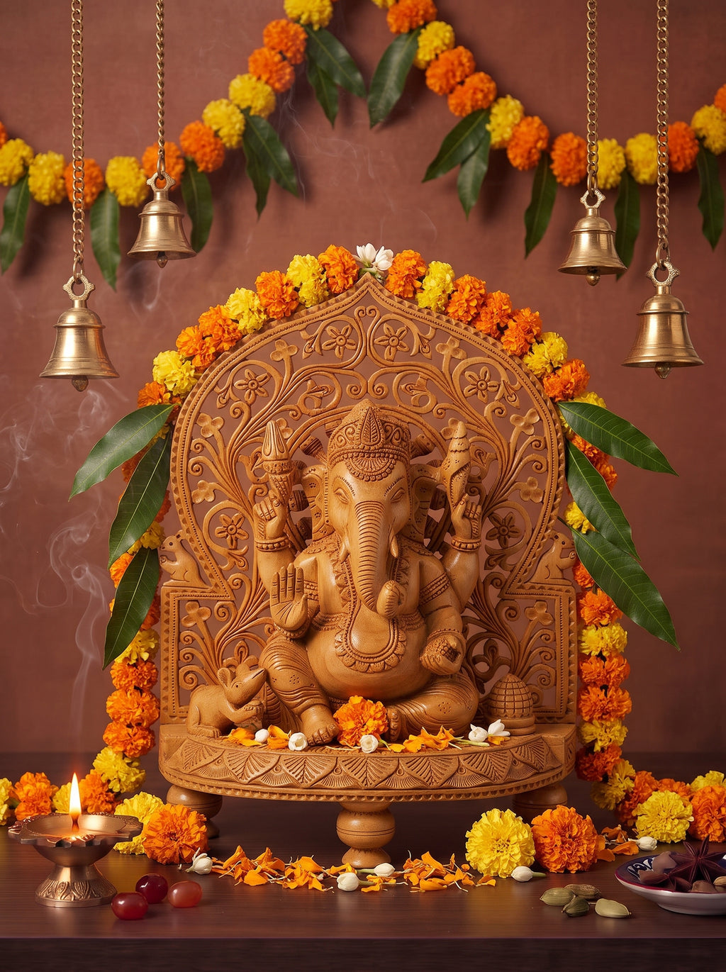 印度職人手工木雕象神神像 Indian Hand-Carved Wooden Lord Ganesha Idol
