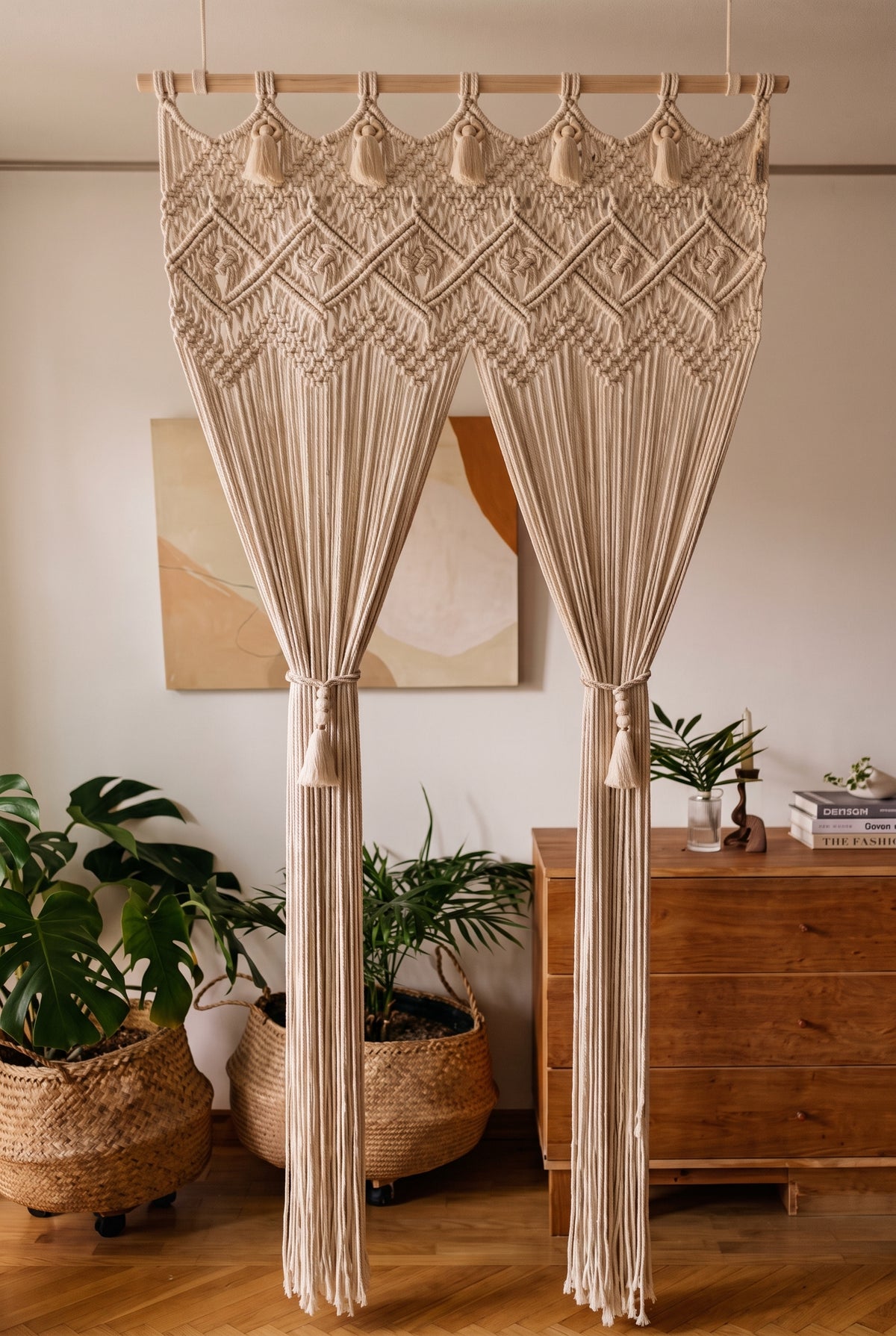沐光之境波西米亞菱格手工編織落地門簾 Sunlit Sanctuary Handwoven Boho Macramé Door Curtain