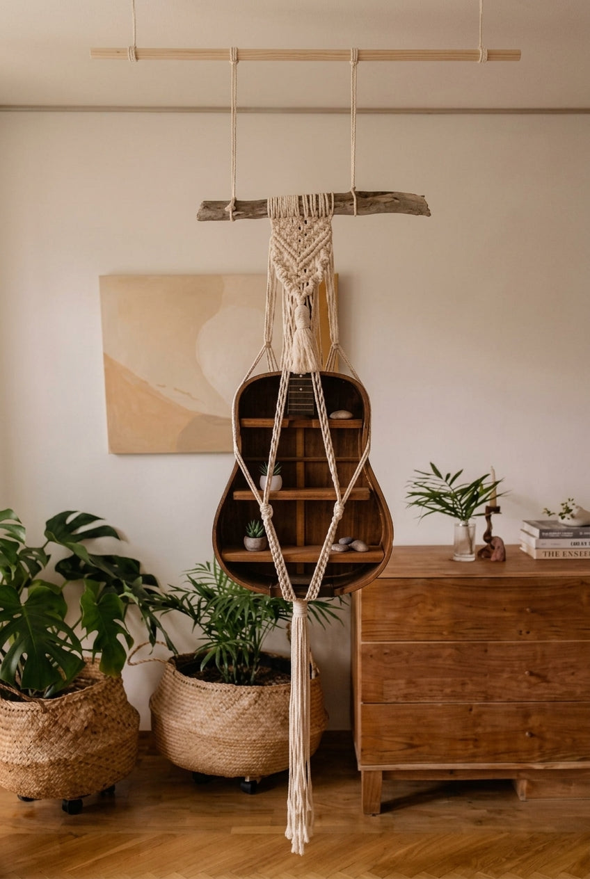 波西米亞手作吉他編織壁掛展示架(含吉他) Boho Macrame Guitar Wall Display (Includes Guitar)