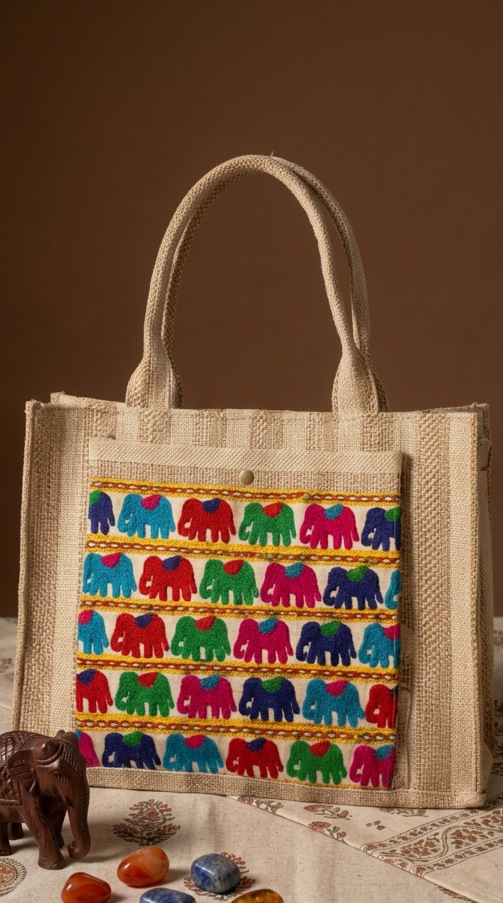 異國風彩繡大象托特包 Exotic Elephant Embroidered Tote