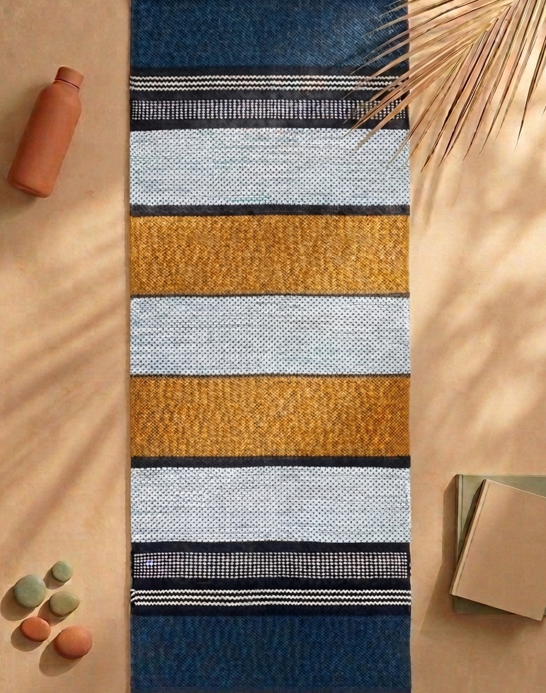 【暮藍初櫻】印度手工純棉瑜伽墊 Twilight Blue & Cherry Blossom Handmade Indian Cotton Yoga Mat