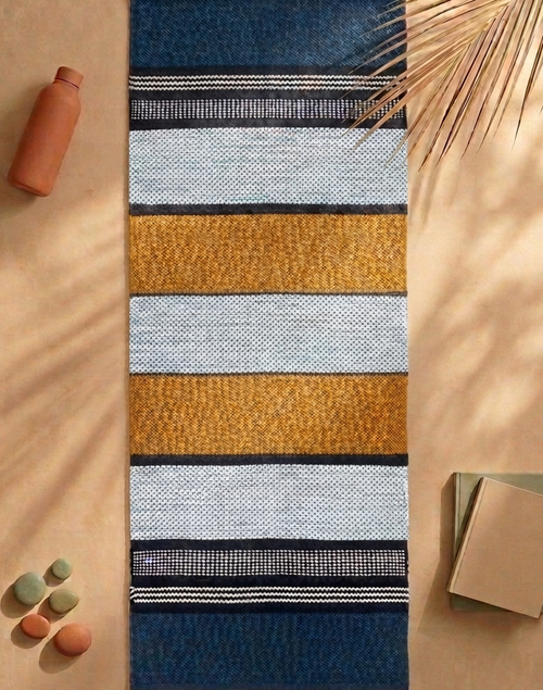 【暮藍初櫻】印度手工純棉瑜伽墊 Twilight Blue & Cherry Blossom Handmade Indian Cotton Yoga Mat
