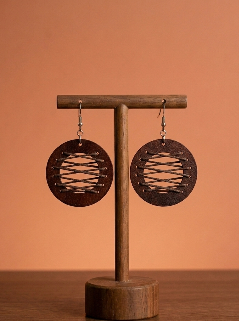 【大地之弦】手工硬木幾何編織圓框耳環 Chords of Earth Handcrafted Hardwood Woven Circular Earrings