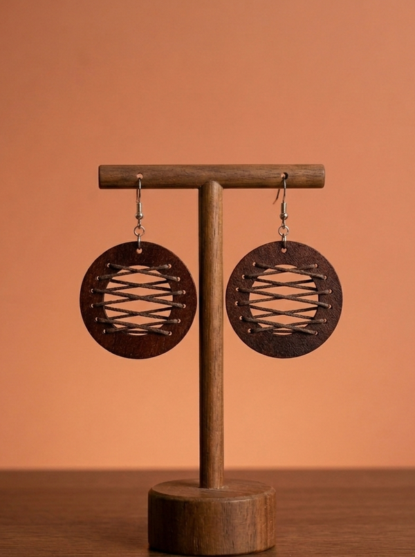 【大地之弦】手工硬木幾何編織圓框耳環 Chords of Earth Handcrafted Hardwood Woven Circular Earrings