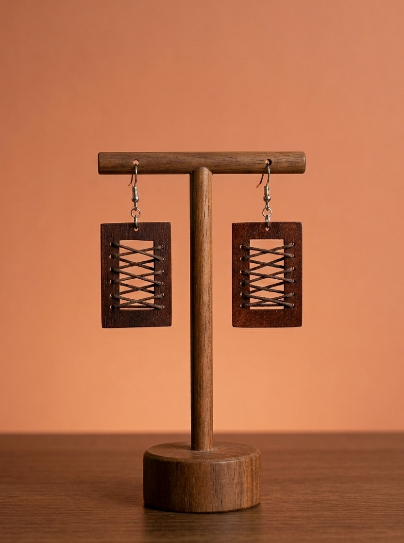 【大地之弦】手工木作編織耳環 Chords of Earth Hand-Woven Wooden Geometric Earrings