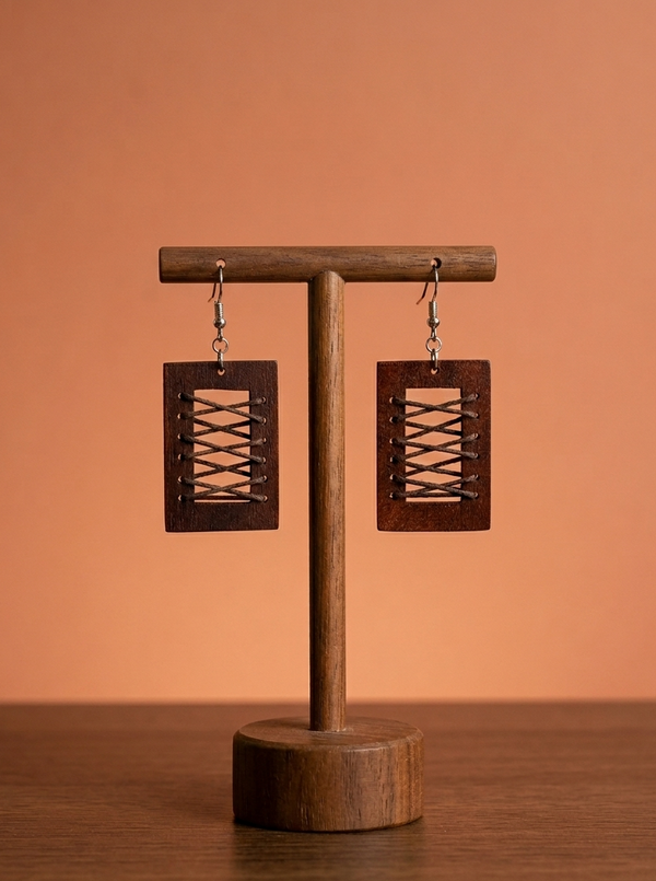 【大地之弦】手工木作編織耳環 Chords of Earth Hand-Woven Wooden Geometric Earrings