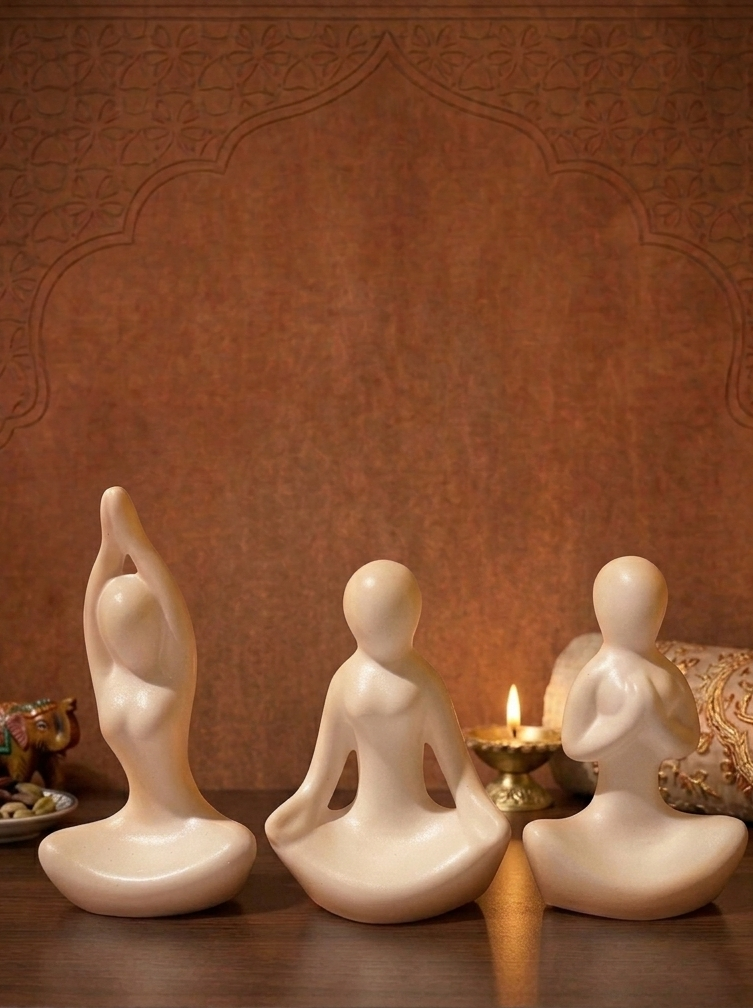 現代禪意白瓷瑜珈公仔冥想裝飾品 （三入組） Modern White Ceramic Yoga Statues Meditating Home decoration (3-Piece)