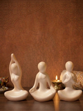 現代禪意白瓷瑜珈公仔冥想裝飾品 （三入組） Modern White Ceramic Yoga Statues Meditating Home decoration (3-Piece)
