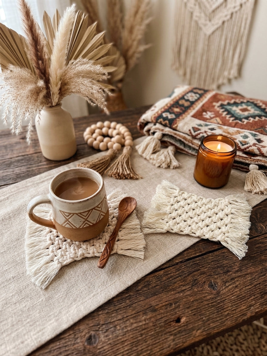 波希米亞流蘇杯墊 Handmade Bohemian Macrame Coasters