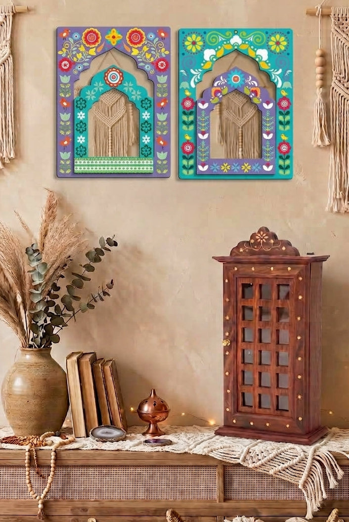 印度彩虹Jharokha 拱門鏡面壁飾組  Indian Rainbow Jharokha Arch Mirror Set