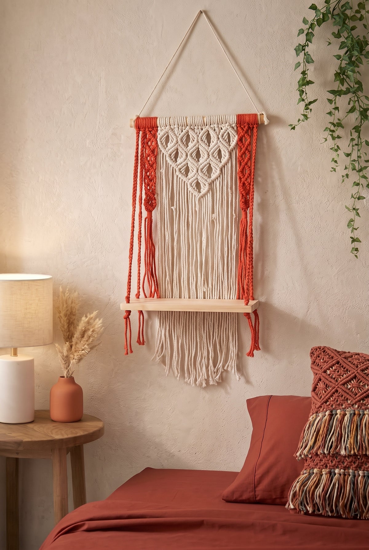 紅陶雙色手工編織置物掛架  Terracotta Two-Tone Macrame Plant Shelf