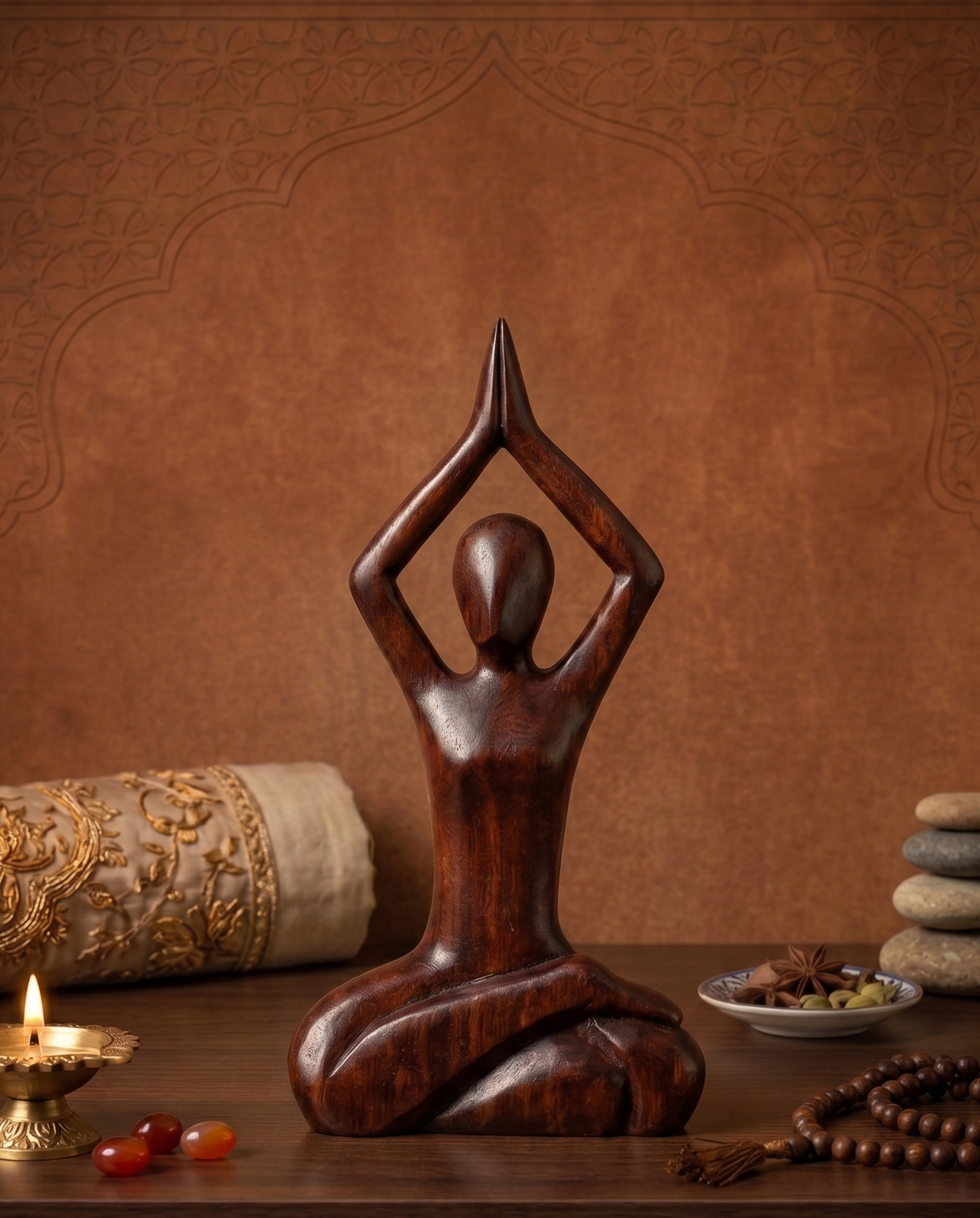 Anjali祈願者木頭瑜伽擺件 Anjali Prayer Yogi Wooden Statue