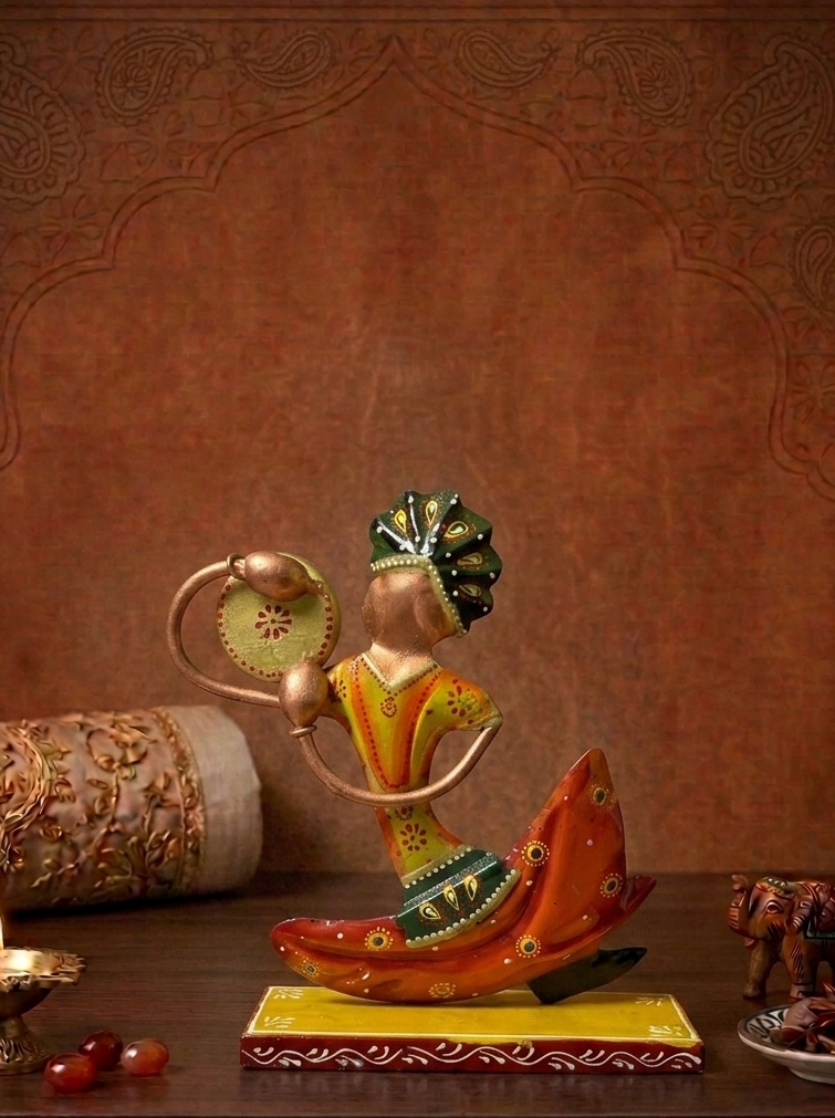 梵韻樂師：印度復古斑斕鐵藝工藝品三件套 Mystic Rhythms: Vintage Hand-Painted Iron Musician Statues