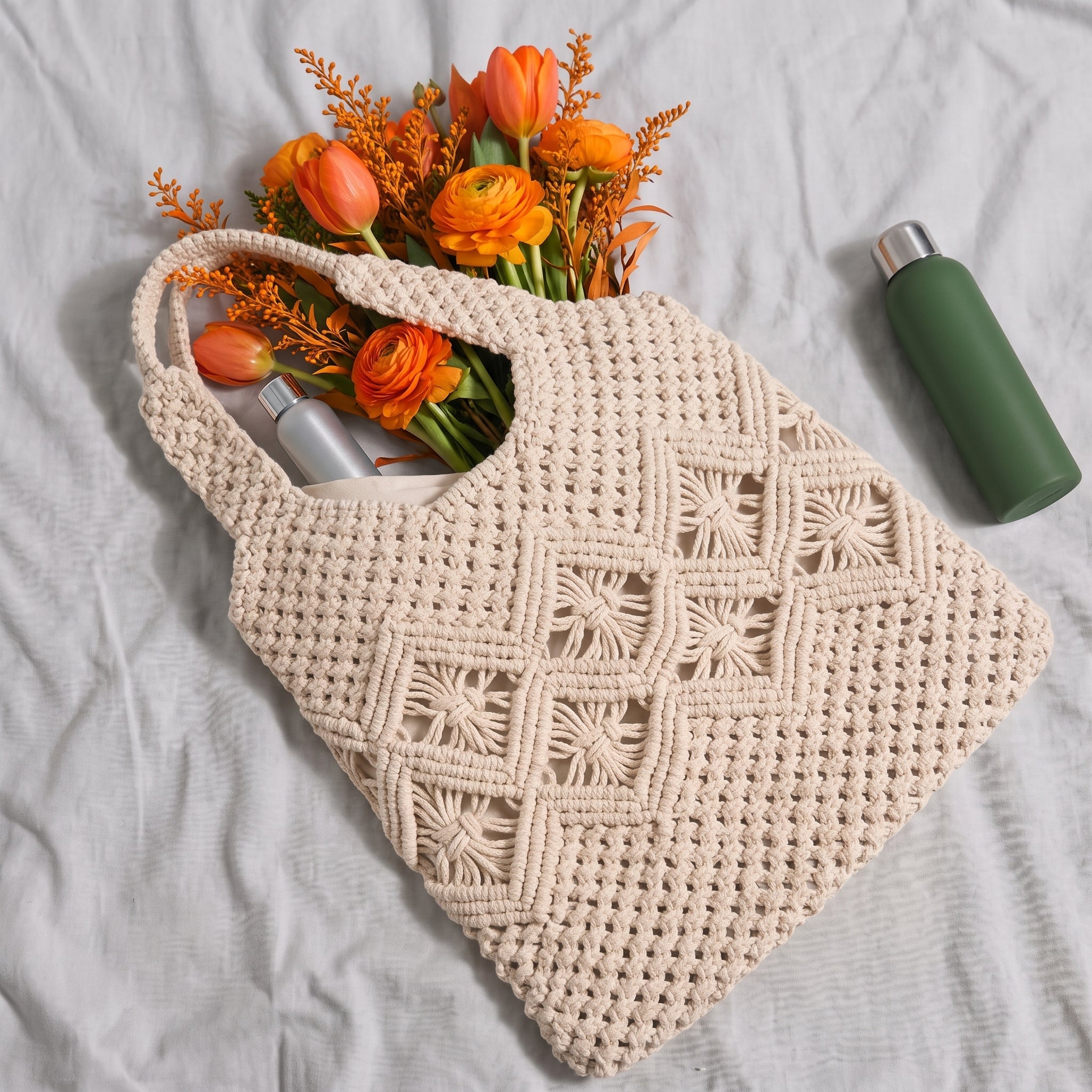 波希米亞風純棉手提網袋  Bohemian Handwoven Cotton Net Bag