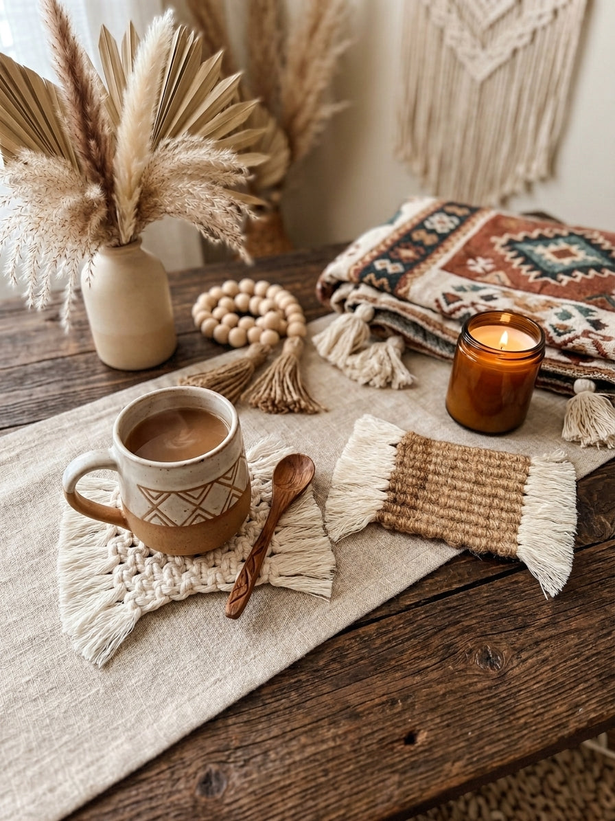 波希米亞流蘇杯墊 Handmade Bohemian Macrame Coasters