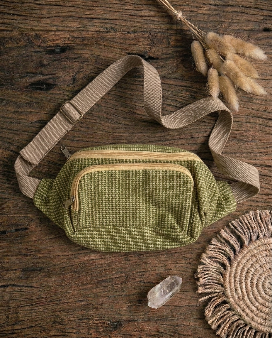 復古綠野交織休閒腰包 Vintage Green Woven Casual Bum Bag