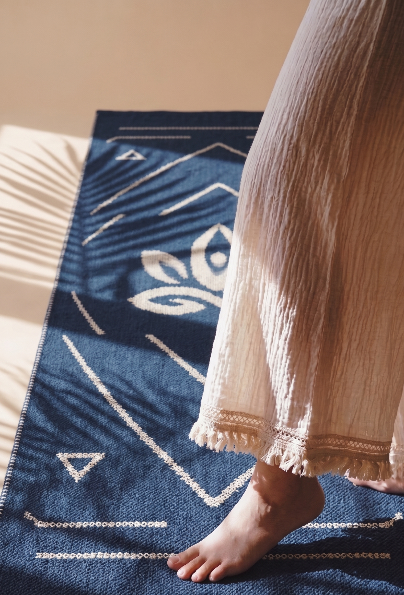 【靛藍秘境】純棉手工編織瑜伽墊 Indigo Lotus Woven Sanctuary Cotton Handcrafted Yoga Mat