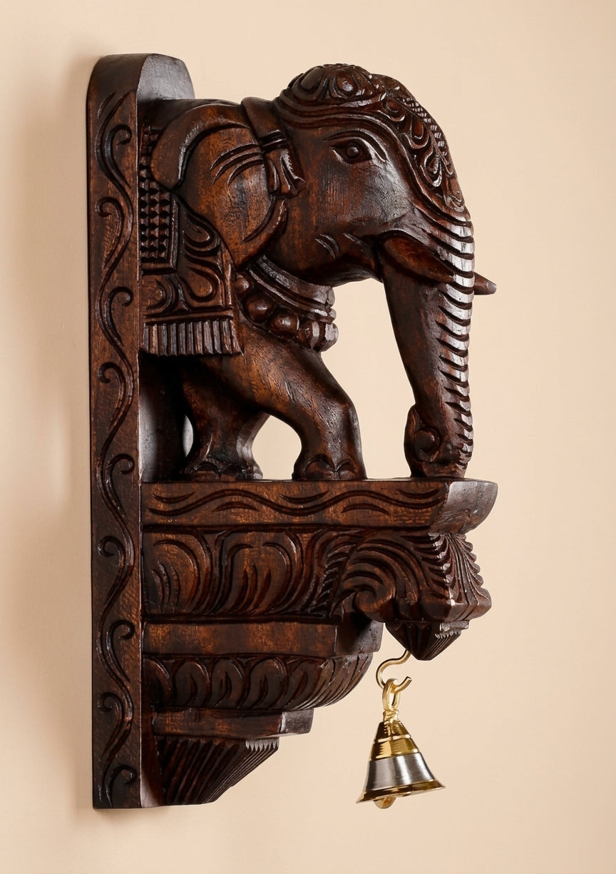 手工實木雕刻大象造型壁掛托架 Hand-Carved Wooden Elephant Wall Bracket