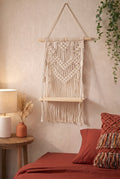 波西米亞風心型編織原木展示層架  Boho Heart Pattern Macrame Wall Shelf