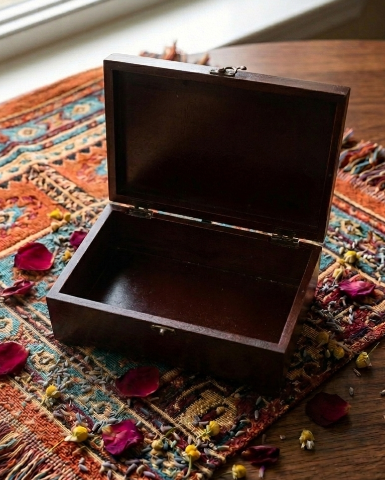 復古異國風六宮格彩繪花磚實木收納盒 Vintage Exotic 6-Tile Painted Wooden Storage Box