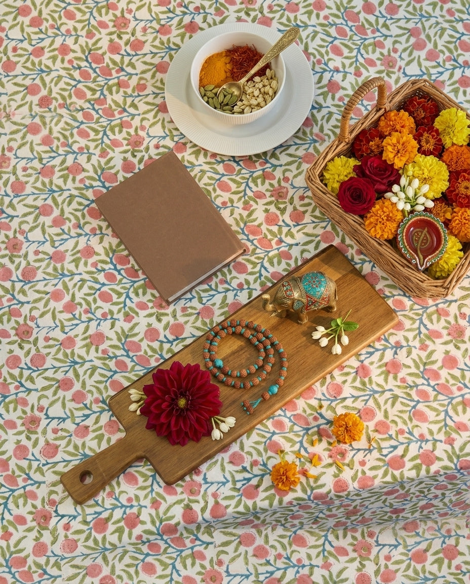 印度職人純棉手工木刻印花桌布 Artisan Hand-Block Printed Pure Cotton Tablecloth
