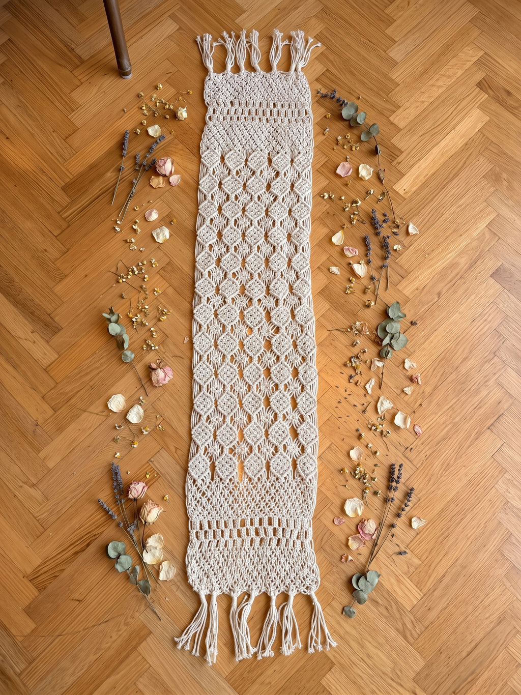 波西米亞風純棉手工編織餐桌旗 Handwoven Boho Cotton Macrame Table Runner