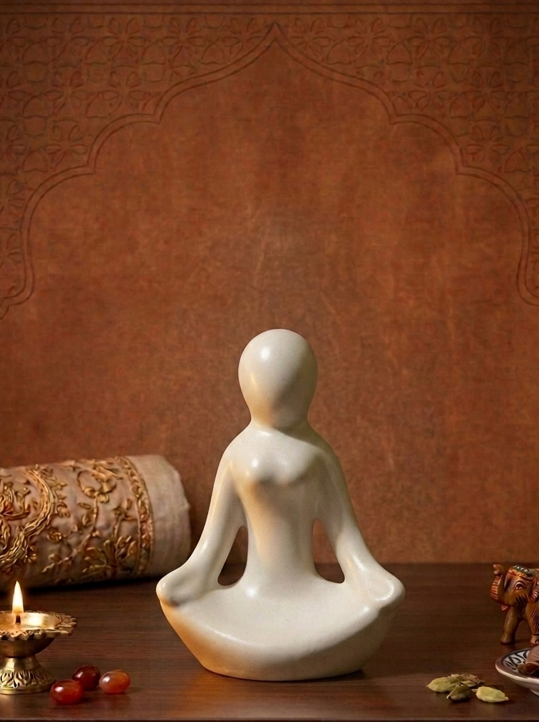 現代禪意白瓷瑜珈公仔冥想裝飾品 （三入組） Modern White Ceramic Yoga Statues Meditating Home decoration (3-Piece)