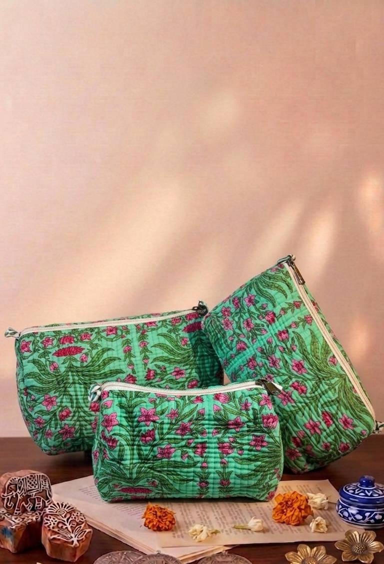 優雅茉莉絎縫化妝包 Elegant Jasmine Quilted Cosmetic Bag