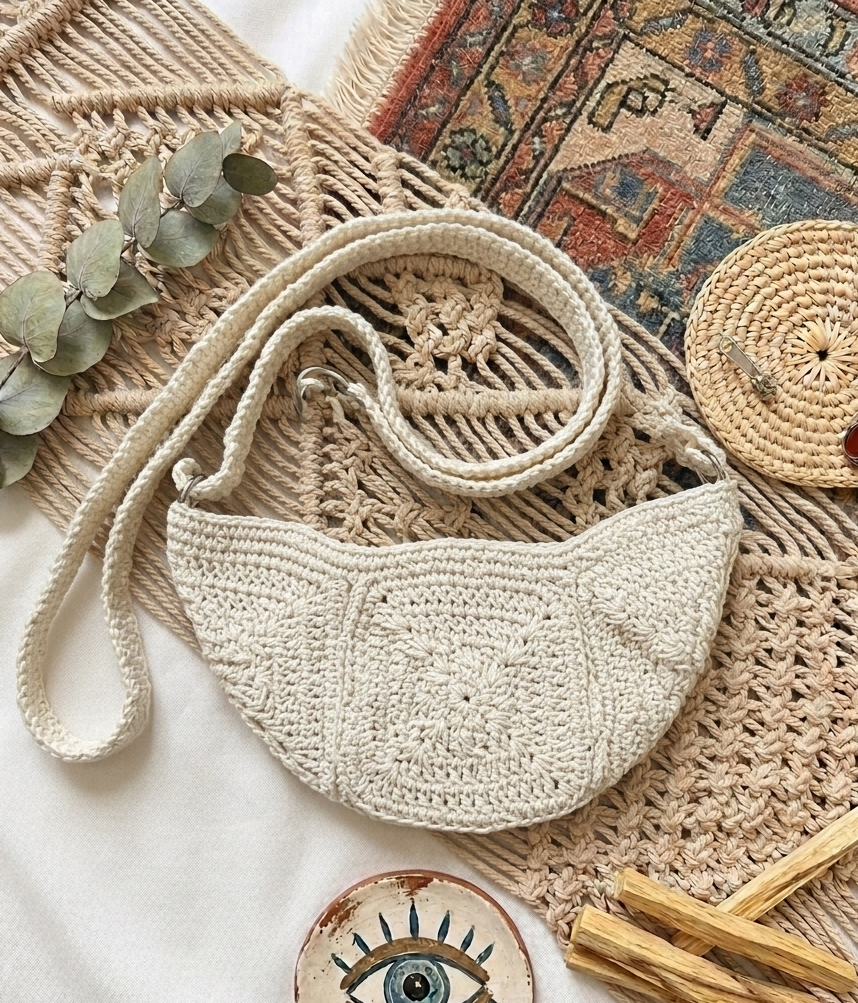 月牙漫步手作編織半月包 Crescent Stroll Woven Half-Moon Bag